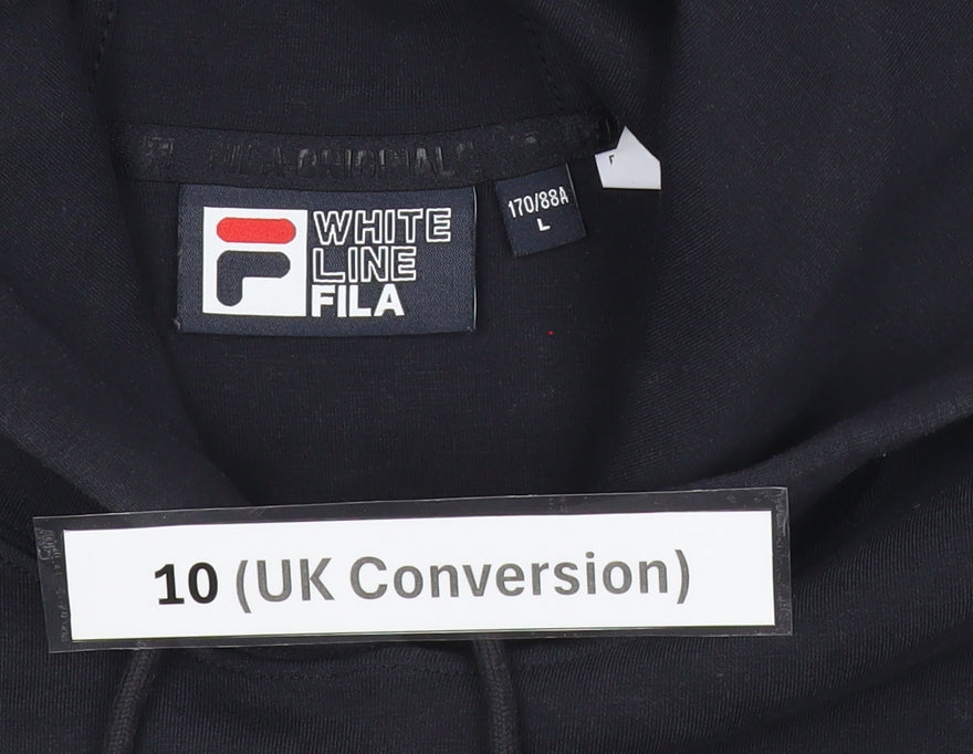 FILA Womens Black Hoodie UK 10 Bear Logo Pullover Cotton Blend