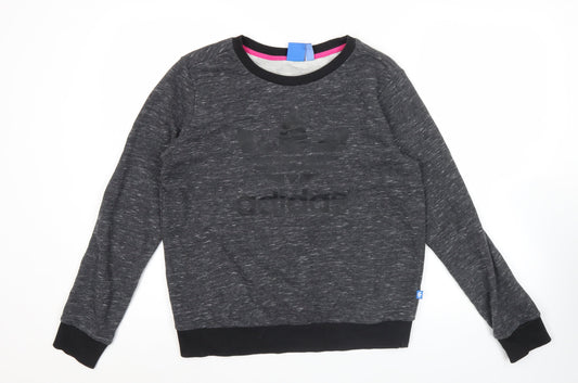 Additional front view of Adidas Women's Grey Logo Sweatshirt, size 12, Pullover Crew Neck