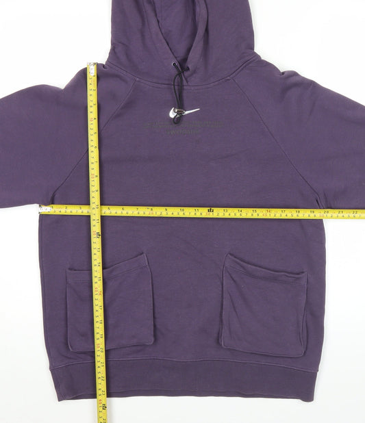Nike Women's Purple Hoodie L Pullover Cotton Blend Pockets Logo
