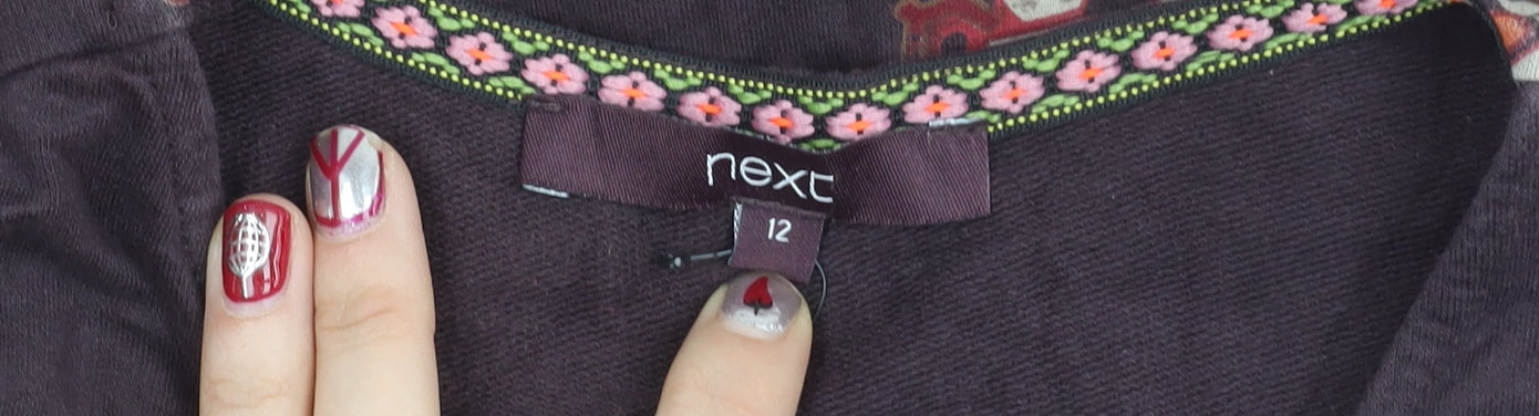 Next Womens Brown Boho Shift Dress Size 12 Cotton Tassel V-Neck