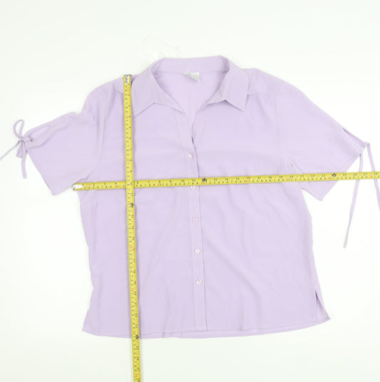 Classics Womens Purple Button-Up Shirt Size 16 Collared Short Sleeve