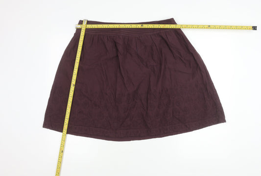Fat Face Womens Purple Embroidered A-Line Cotton Skirt UK16