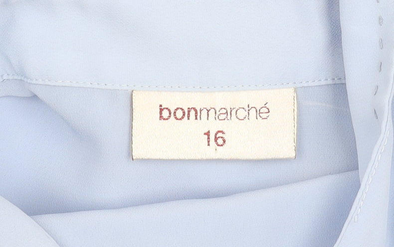 Bonmarché Womens Blue Size 16 Button-Up 3/4 Sleeve Polyester Shirt
