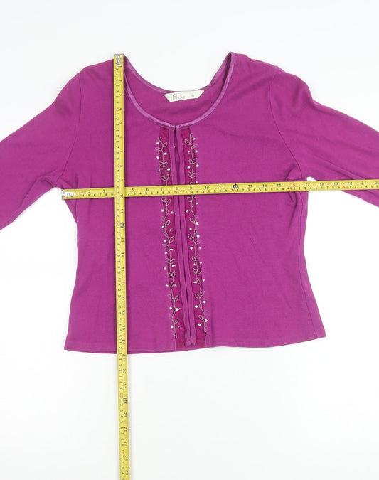 BHS Womens Purple Floral Embroidered Cardigan Knit Top Size 12