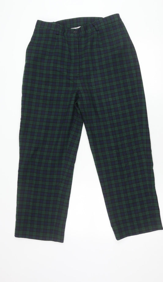 Additional front view of Country Collection unisex green check trousers l straight leg