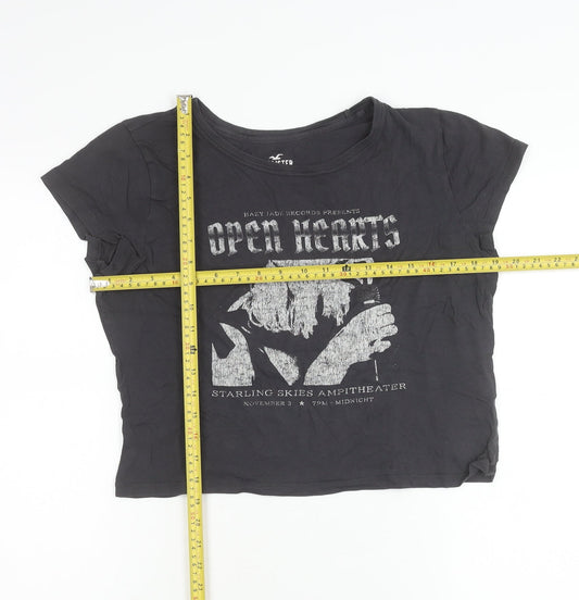Womens UK Size L Hollister Black Cropped T-Shirt