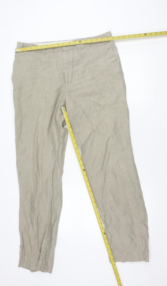 Burton Men’s Beige Linen Chino Trousers Size 36R Regular Fit