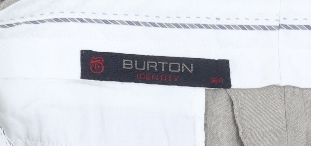 Burton Men’s Beige Linen Chino Trousers Size 36R Regular Fit