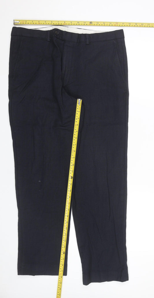 John Lewis Mens Blue Wool Dress Trousers 38R Regular Fit