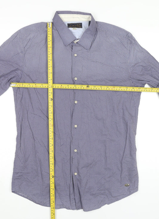 Scotch & Soda Men’s Blue Polka Dot Cotton Long Sleeve Dress Shirt L
