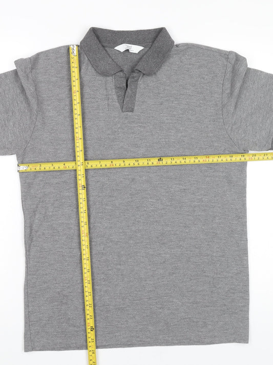 Next Men Grey Polo Shirt M Regular Fit Short Sleeve Cotton Blend