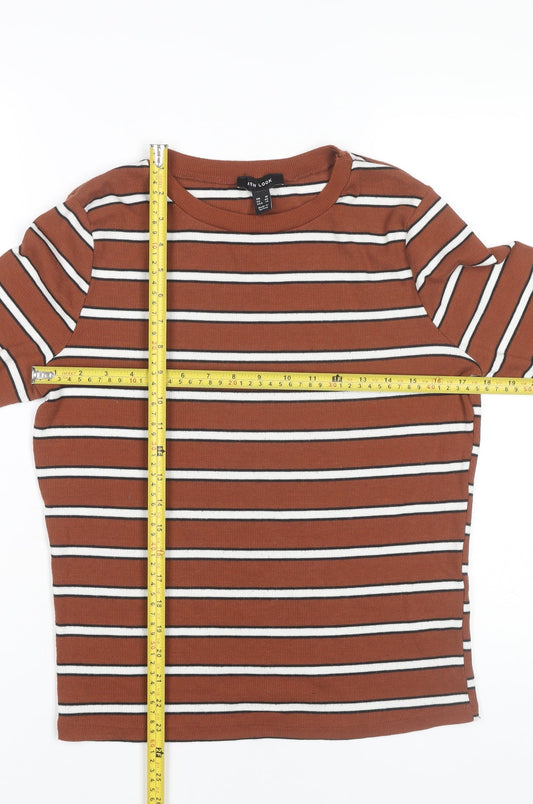 New Look Womens Brown Striped 3/4 Sleeve T-Shirt Size 18