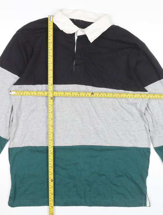 Black Jack Mens Colourblock Long Sleeve Polo Shirt Size L Cotton Blend