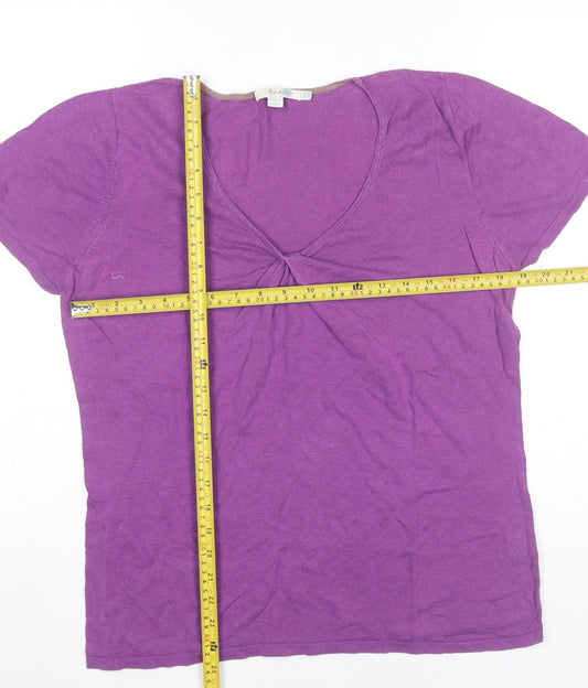 Boden Women’s Purple Linen Cotton V-Neck T-Shirt Size 16