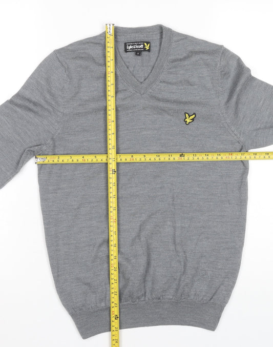 Lyle & Scott Mens Grey Wool V-Neck Jumper Size S