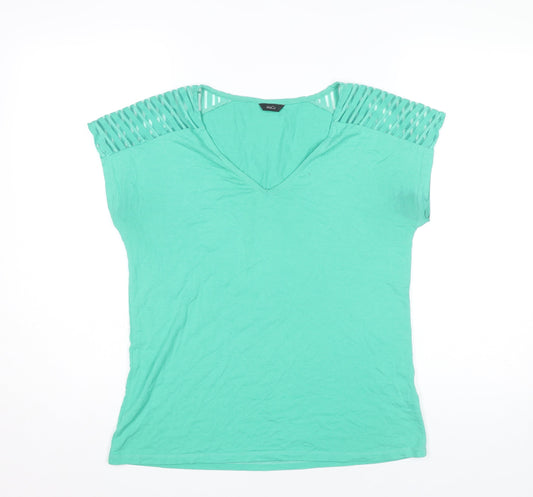 M&Co Women’s Green V-Neck Cut Out Shoulder T-Shirt Size 10