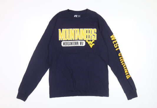 Additional front view of Russell unisex blue long sleeve university t-shirt m