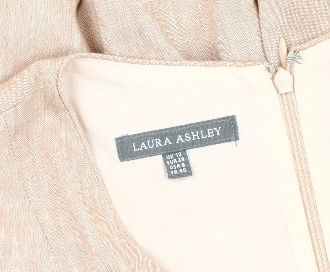 Laura Ashley Women’s Beige Size 12 A-Line Linen Blend Sleeveless Dress