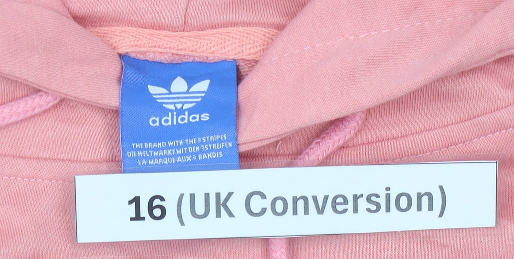 Adidas Womens Pink Pullover Hoodie UK 16 Logo Print Casual Sweatshirt