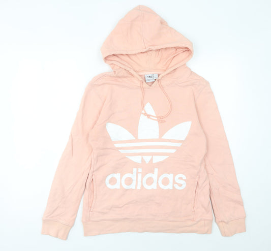 Additional front view of Adidas women’s pink pullover hoodie, size UK 6, uk logo print sweatshirt