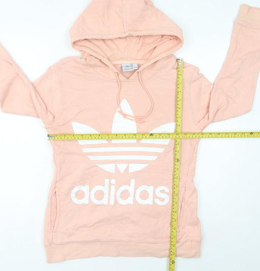 Adidas Womens Pink Pullover Hoodie Size 6 UK Logo Print Sweatshirt