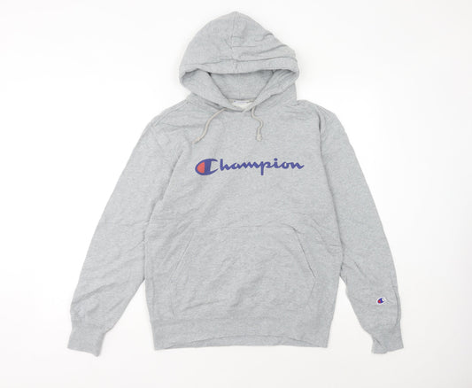 Additional front view of Champion unisex grey pullover hoodie large logo athletic sweatshirt