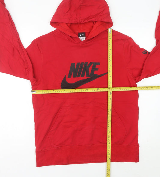 Nike Womens Red Hoodie UK Size 10 Pullover Logo Cotton Blend