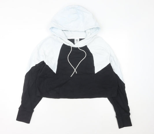 Additional front view of Adidas women’s black white pullover hoodie, size UK 8, colourblock logo