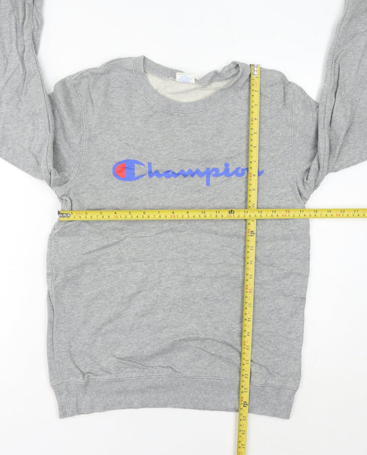 Champion Womens Grey Pullover Sweatshirt L Logo Athletic Casual