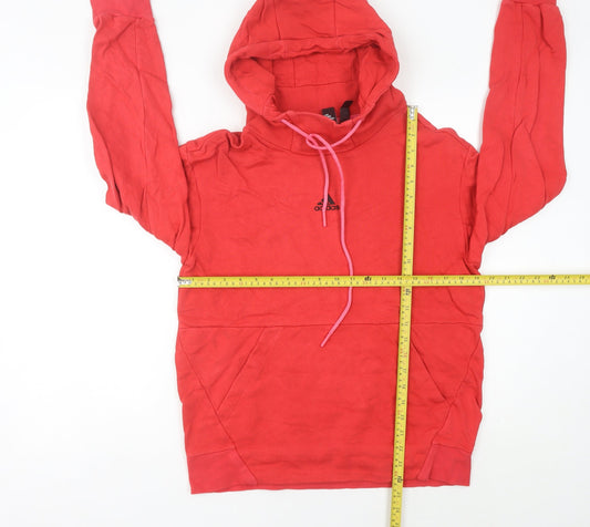 Adidas Womens Red Pullover Hoodie Size 14 Cotton Logo Sportswear