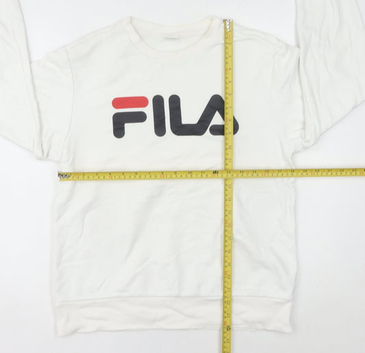 Fila Women’s White Sweatshirt Size 10 UK Cotton Blend Logo Crew Neck