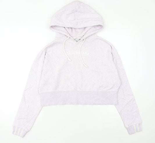 Additional front view of Adidas women’s lilac cropped hoodie sweatshirt uk 8 cotton blend