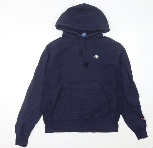 Additional front view of Champion unisex blue pullover hoodie medium logo sportswear