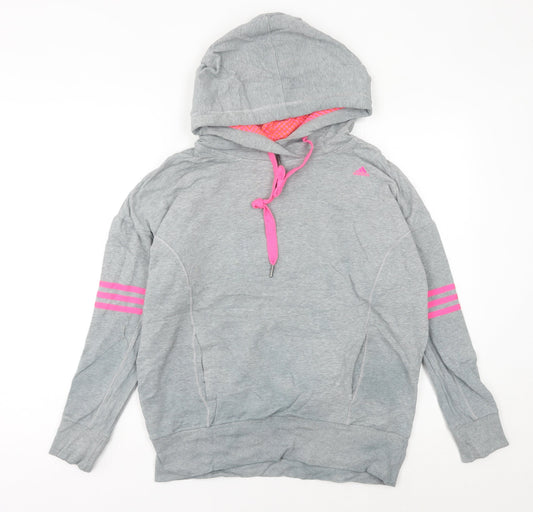 Additional front view of Adidas Women’s Grey Hoodie, size UK 10, Pullover Sportswear