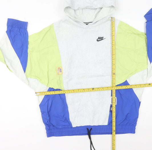 Nike Womens Hoodie Grey Green Blue Size 8 Pullover Colourblock Logo