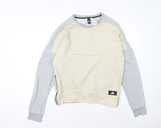 Additional front view of Adidas women’s grey beige sweatshirt, size UK 14, pullover raglan