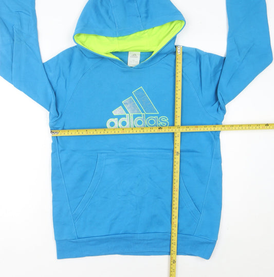 Adidas Womens Blue Hoodie UK 8 Pullover Cotton Blend Sportswear