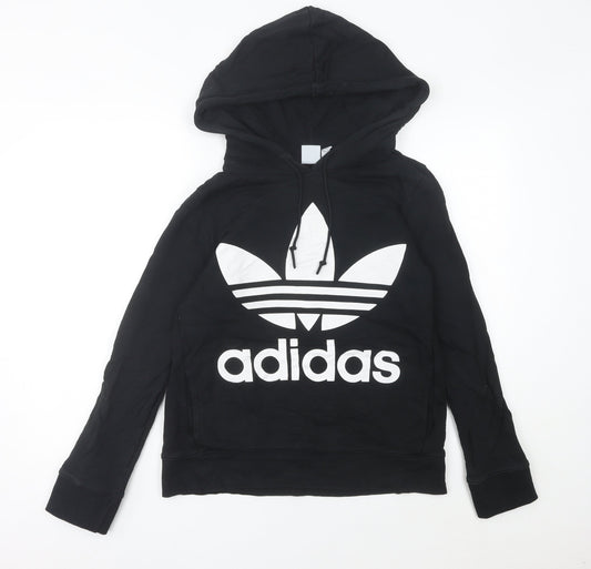 Additional front view of Adidas Women’s Black Trefoil Pullover Hoodie, size UK 10, Regular Fit