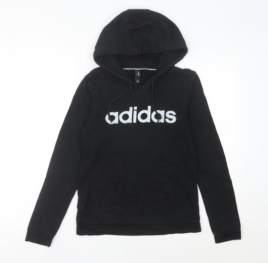 Additional front view of Adidas women’s black hoodie, size UK 8, pullover logo cotton blend