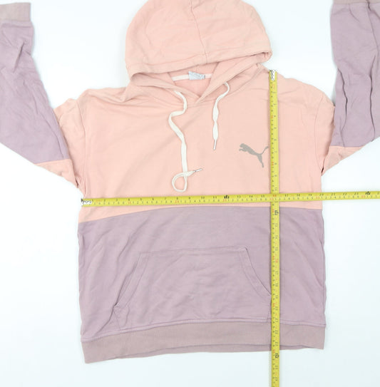 Puma Women’s Pink Purple Colourblock Hoodie Size L Cotton Pullover