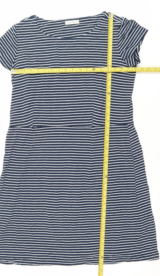 Lily & Me Women's Blue Striped Shift Dress Size 18 Short Sleeve