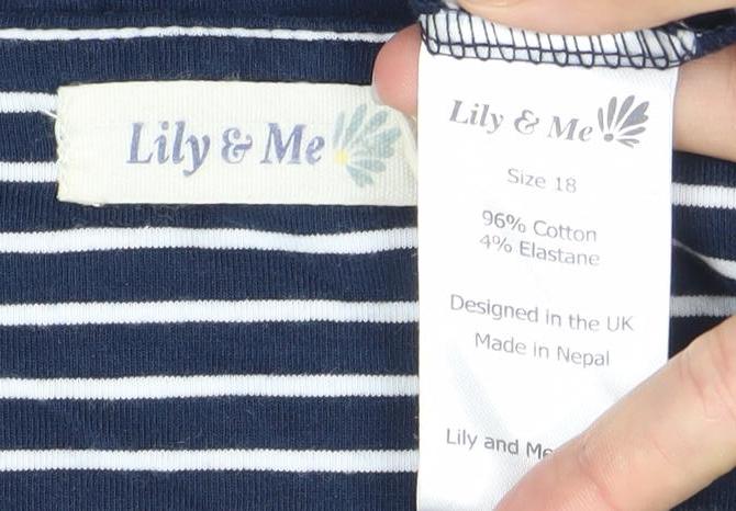 Lily & Me Women's Blue Striped Shift Dress Size 18 Short Sleeve