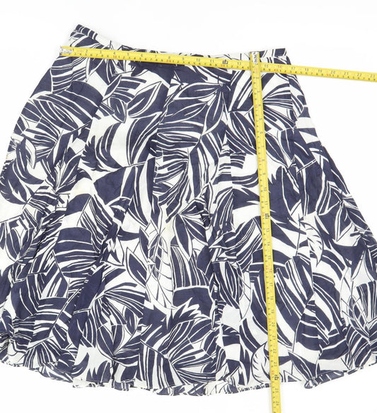 Hobbs Women’s Blue Floral A-Line Cotton Knee Length Skirt UK 14