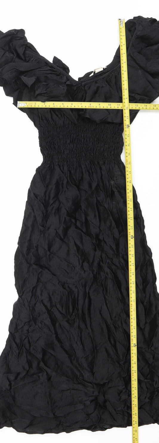 H&M Women’s Black Size 8 Fit & Flare Ruffle Sleeve Dress