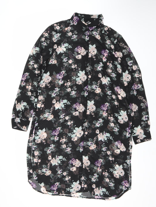 H&M Divided Women’s Black Floral Knee Length Shift Dress Size 8