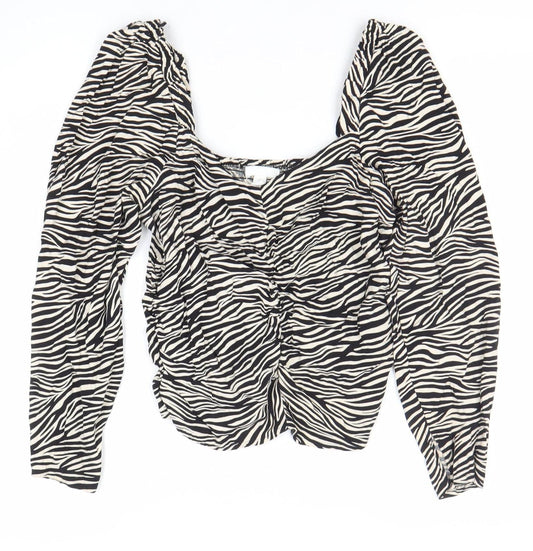 Womens UK Size 14 H&M Black Cropped Blouse