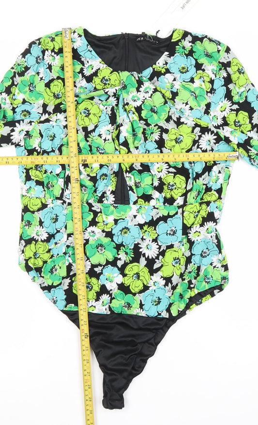 Zara Women’s Multicoloured Floral Bodysuit Size 16 Viscose Long Sleeve