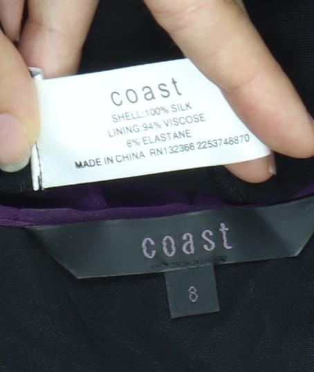 Coast Women’s Purple Black Silk Chiffon Tunic Blouse Size 8