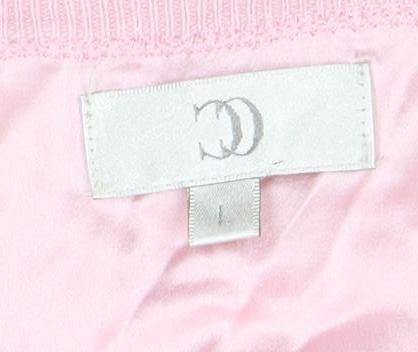 CC Women’s Pink Floral Cardigan L Short Sleeve Knit Crew Neck