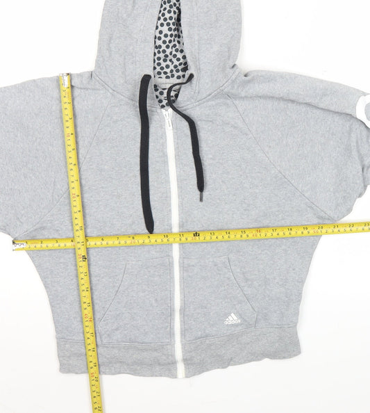 Adidas Womens Grey Full Zip Hoodie Size 6 UK Logo Print Cotton Blend